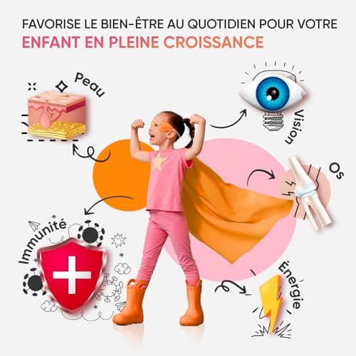 Multivitamines & Minéraux avec Oméga 3 6 9-120 Gummies Enfants Origine Naturelle (+ 3 Ans) - 17 Nutriments: Vitamine C, D, B12, B6, A & Zinc - Immunité, Croissance, Os - Goût Framboise & Orange