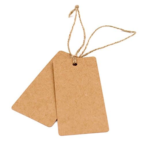 jijAcraft Étiquettes Papier Kraft Etiquette Cadeaux Rectangulaire 9x4,5cm, 100 pièces et Ficelle de Jute, pour Mariage Noël Anniversaire Artisanat (marron)