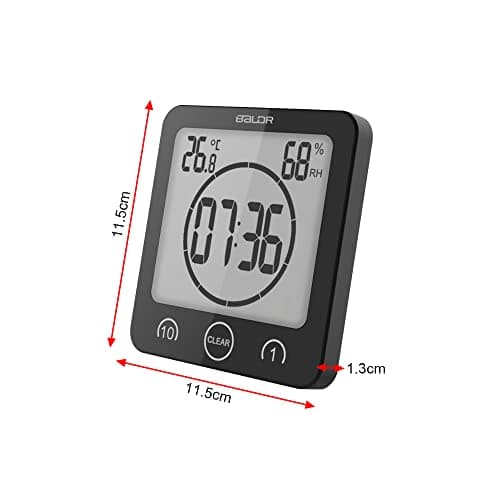HONPHIER Horloge De Salle De Bain Horloge De Douche Numerique éCran Minuterie à éCran Tactile avec Affichage D'Humidité De La TempéRature pour Douche De Salle De Bain Cuisine (Noir)