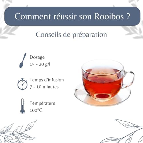 Rooibos Nature Bio - Infusion Vegan en Vrac, 100% Naturel, Sans OGM - Agriculture Biologique - Fabrication Française - Sachet 1 kg (500 Tasses)
