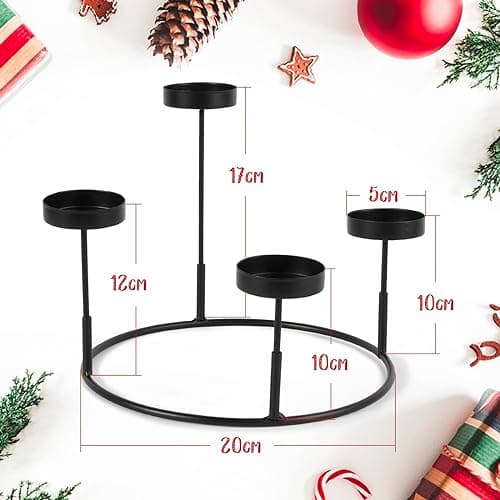 Porte-Bougie Rond Noir 4 Bougies Tiges pour Couronne de l`Avent Bougeoir Chandelier Détachable en Métal Decoration Table pour Noël Mariage Cérémonie Anniversaire Saint Valentin