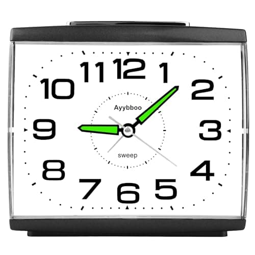 Ayybboo Réveil Matin à Piles Retro Silencieux sans Tic-Tac, Grand Cadran Original Analogique Quartz Alarme Vintage Lumineux Snooze Réveil Chevet