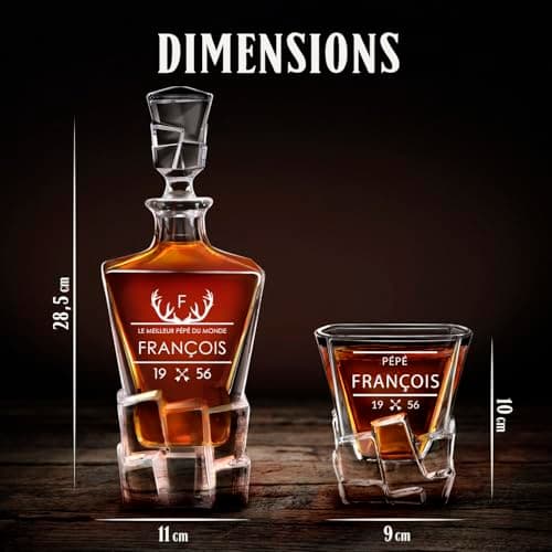 Maverton Ensemble à whisky pour homme - Avec motif décoratif - Décanteur et 2/4 / 6 verres gravés - Set élégant pour lui - Ensemble à whisky au design unique avec personnalisation - Style