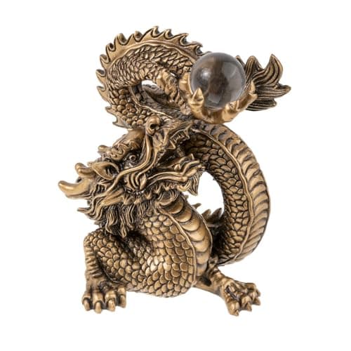 lachineuse - Figurine Grand Dragon Chinois - Statuette Dragon Feng Shui - 15 x 12 x 9,5 cm - Symbole de Protection & Bonheur - Décoration Asiatique Chinoise - pour Bureau, Maison - Coloris Doré