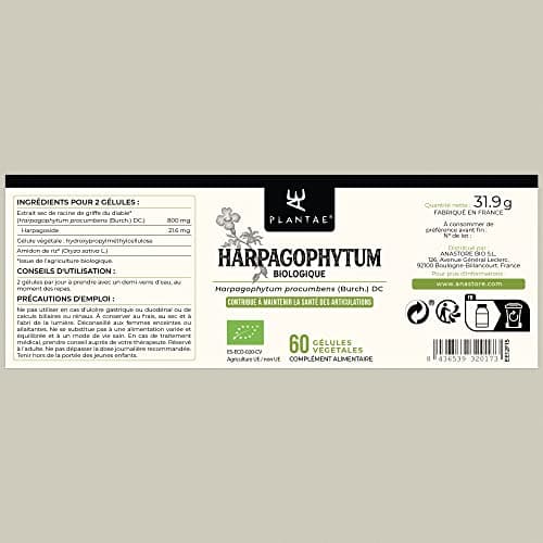 Harpagophytum bio * Plantae * 60 gélules végétales * Anti-inflammatoire naturel + Santé articulaire + Système digestif *