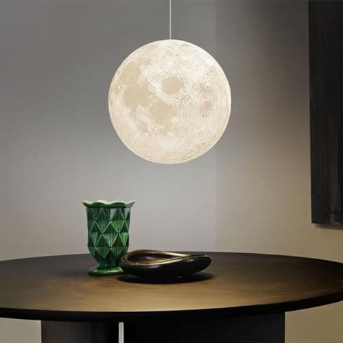 zhxinashu Luminaire Suspendu Lune, Plafonnier Lune, Abat-jour Lune Imprimé en 3D, Lampe Suspendue Lune E27, Veilleuse Lune pour le Salon et la Chambre D'enfant, Diamètre 22cm