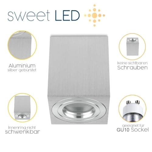 Sweet Led Spot encastrable à anneau argenté IP44 de salle de bain en aluminium pour environnements humides 95 mm hauteur 230 V lampe de plafond GU10 Argenté