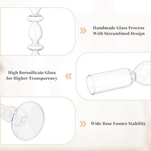 Glasseam Bougeoirs en Verre, Set De 3 Bougeoirs Transparents, Bougeoirs Chic, Bougeoir DéCoratif pour Centre De Table, Bougeoir De NoëL pour Table à Manger Home Decor