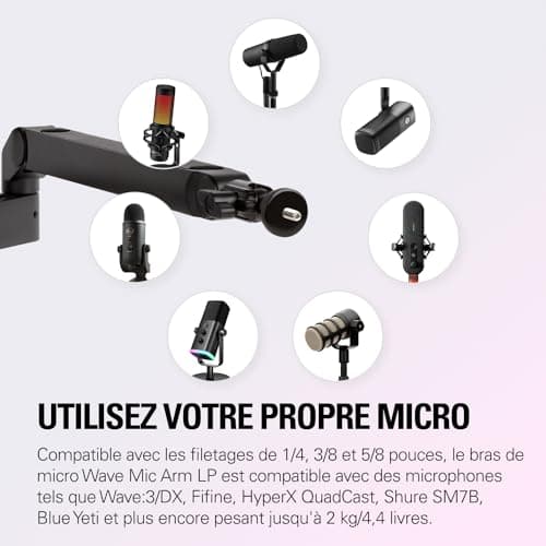 Elgato Wave Mic Arm LP - Perche de micro haut de gamme compacte avec passe-câbles, pince pour bureau, fixation polyvalente, entièrement réglable, idéale pour podcasts, streaming, jeux, télétravail