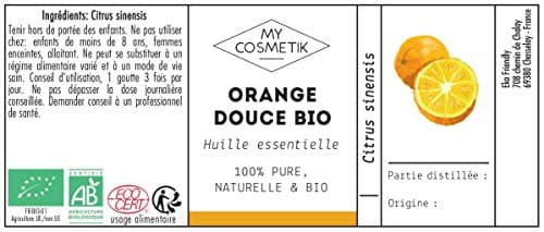 MY COSMETIK - Huile Essentielle d'Orange douce BIO AB - Issue de l'agriculture Biologique - Chémotypées HEBBD/HECT - 100% pure et naturelle - Certifié ECOCERT - Fabriqué en France - 5 ml