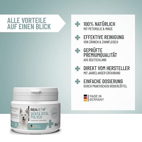 ReaVET DentaVital Soin Dentaire Chien & Chat 80g - détartrant Chien, remède Contre Le tartre Chien, Mauvaise haleine Chien Chat, Contre la Mauvaise haleine chez Le Chien
