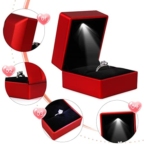 iSuperb 2PK Light LED Anneaux Boîte à Bijoux Boucles D'oreilles Anneau Coffret Cadeau Fiançailles Bague De Mariage Boîtes Présentoir De Bijoux Étui Organisateur Jewelry Ring Box (Rouge)