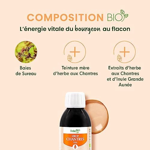 HERBALGEM - Sirop Des Chantres - Éclat Voix - Pour Les Cordes Vocales - Enrichi Aux Bourgeons - Recette Traditionnelle - Certifié Bio - 250 ml