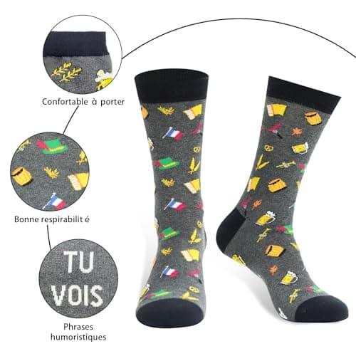 Chaussettes Unisexe Rigolotes Humour 39-46 Coton Fantaisie bière,Un Cadeau Original Pour Anniversaire, Noël et La Saint