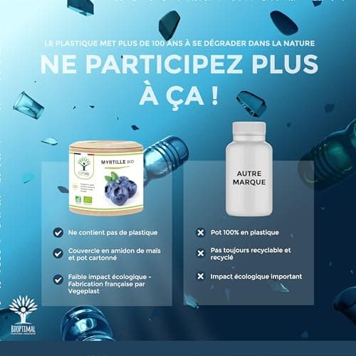 Myrtille Bio - Bioptimal - Complément alimentaire - Clarté visuelle Yeux Antioxydant Circulation - Lutéine Zéaxanthine Vitamine - 240 mg par Gélule - Fabriqué en France - Certifié Ecocert - 60 Gélules