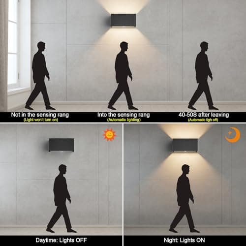 Klighten 1PCS 18W Applique Murale Extérieur avec Détecteur de Mouvement IP54 Éclairage Mural Intérieur avec Angle de Faisceau Réglable, avec Ampoule LED G9 Remplaçable Lampe,3000K (Noir)