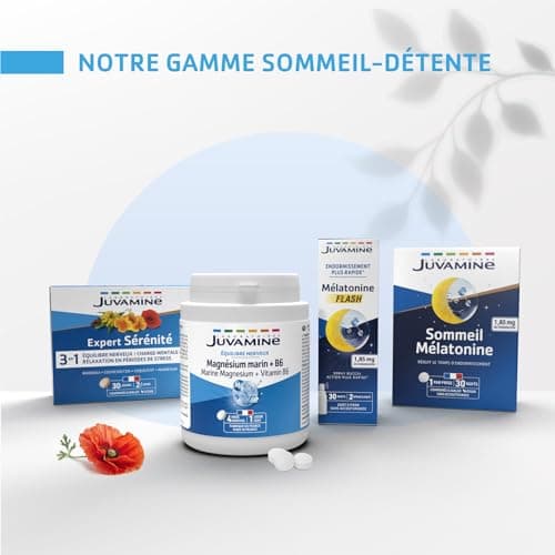 JUVAMINE - Magnésium Marin 300mg + Vitamine B6 - Fatigue - Stress - Equilibre nerveux - Bien être - Système nerveux - Format 4 Mois - 120 Comprimés - Fabriqué en France