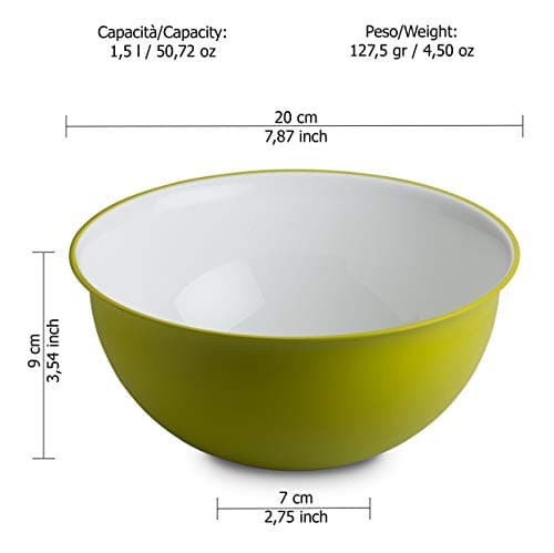 Omada Design Saladier 1,5 lt. 20x9 cm blanc intérieur coloré extérieur, en plastique et antibactérien, convient au micro-ondes et incassable, idéal en cuisine, ligne Sanaliving