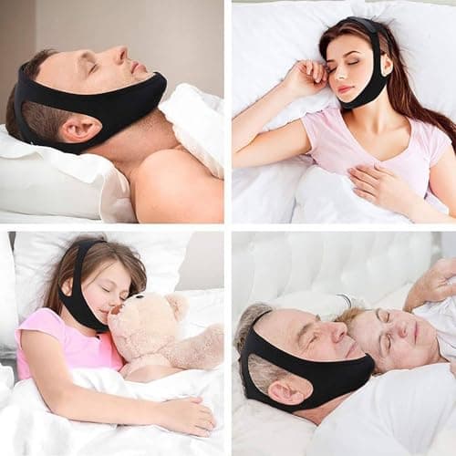 JINJUMEI Mentonnière Anti-ronflement, Chin Strap Anti Ronflement Efficace, Mentonnière De Sommeil En Maille Respirante,Solution Ronflements Réglable Mentonnière pour Aide Réduction Ronflement