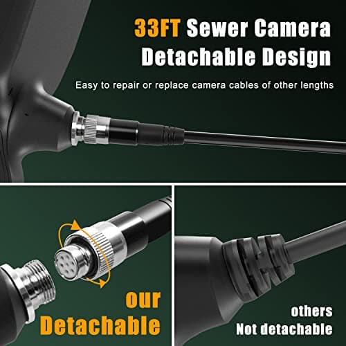 Caméra Endoscopique Canalisation 10m, HIACINTO Endoscope Industriel à 3 lentilles 1080P, Caméra d'inspection IPS 5" avec 10 LED Réglables, Caméra Etanche IP68, Conduits HVAC (Câble Détachable)