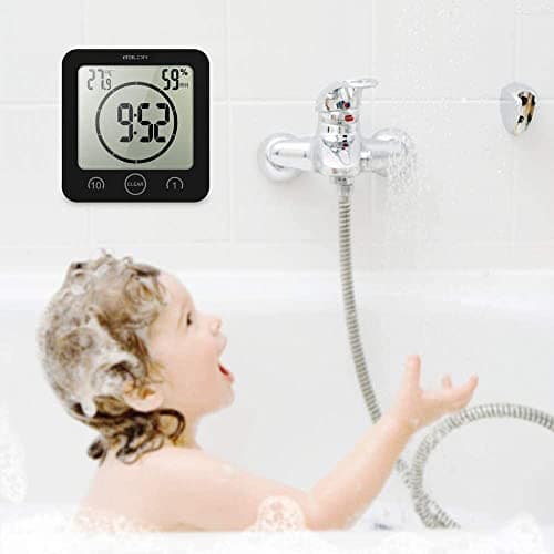 HONPHIER Horloge De Salle De Bain Horloge De Douche Numerique éCran Minuterie à éCran Tactile avec Affichage D'Humidité De La TempéRature pour Douche De Salle De Bain Cuisine (Noir)