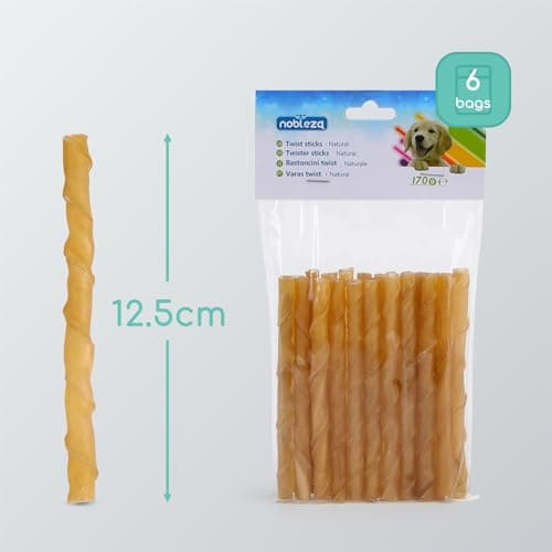 Nobleza - Friandises pour Chien, 120 Pièces bâtonnets à mâcher Chien, 125mm x 10mm, Stick Dentaire, Riche en protéines, pauvre en matières Grasses, 6 sachets de 20 Sticks