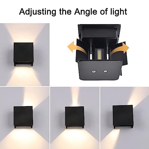 2 Pack Applique murale exterieur interieur LED Lampe murale extérieures moderne Noir 6W Blanc naturel 4000K IP65 Étanche carrée en aluminium Réglage de l'angle d'éclairage Design facile à installer