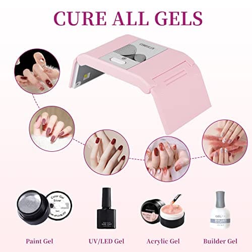 CORESLUX Mini Lampe UV Séchoir à Ongle Portable, 36 W Sèche-ongles Pliable avec Minuteur 60s/120s, Lampe UV Ongles Gel Shellac, Néon, Lampe UV Ongles Pour Tous les Gels (Rose)