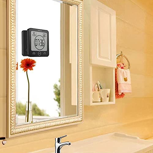 HONPHIER Horloge De Salle De Bain Horloge De Douche Numerique éCran Minuterie à éCran Tactile avec Affichage D'Humidité De La TempéRature pour Douche De Salle De Bain Cuisine (Noir)