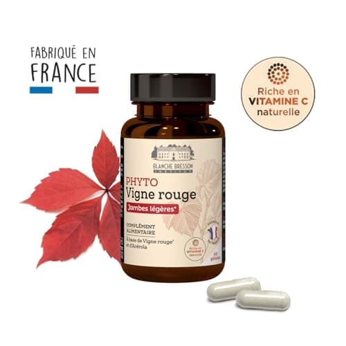 BLANCHE BRESSON - Phyto vigne rouge - Circulation, jambes gonflées - Vignes rouges, Acérola - 60 gélules - Cure de 30 jours - Fabriqué en France