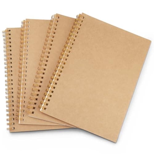 JIANTA A5 Cahiers à Spirales Ligné Classique, 4 Pièces 100 Pages / 50 Feuiles Carnet Spirale Ligné, Carnet Dessin Kraft pour L'école L'écriture Garçons Filles