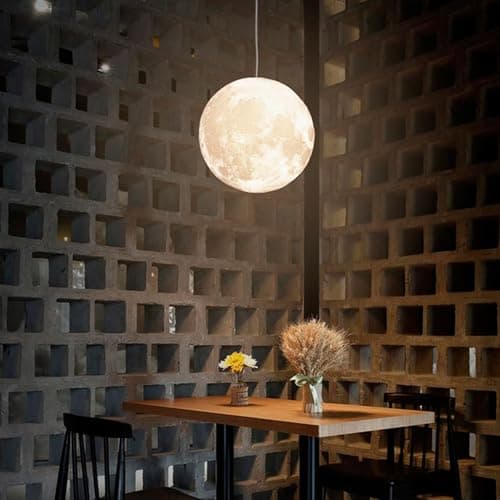 zhxinashu Luminaire Suspendu Lune, Plafonnier Lune, Abat-jour Lune Imprimé en 3D, Lampe Suspendue Lune E27, Veilleuse Lune pour le Salon et la Chambre D'enfant, Diamètre 22cm