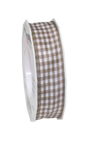 PRÄSENT C.E. Pattberg Vichy Ruban métallique Taupe/Blanc 25 mm x 20 m