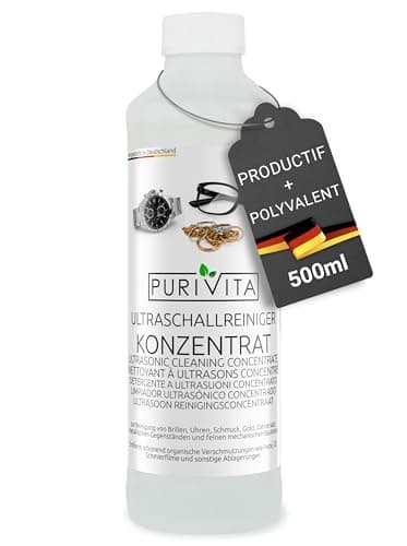 PURIVITA - Concentré de Nettoyant liquide pour produits ultrason - Multi-usages - Nettoyeur Bijoux, lunettes et bien plus encore - nettoyant ultrason - 500 ml
