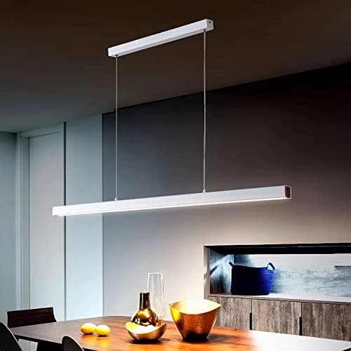 Table à manger LED suspension dimmable, hauteur de suspension réglable moderne Suspension/Bureau salle à manger plafonnier Bureau salon cuisine Bar lumière (blanc, L80cm)