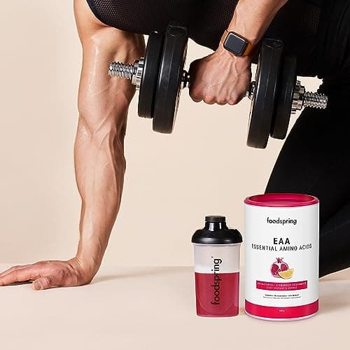 foodspring EAA Poudre avec électrolytes pour pre-workout et musculation - avec tous les acides aminés - sans sucre & sans lactosérum (420g | 30 portions | 1 cuillère doseuse = 14g | Grenade et Orange)