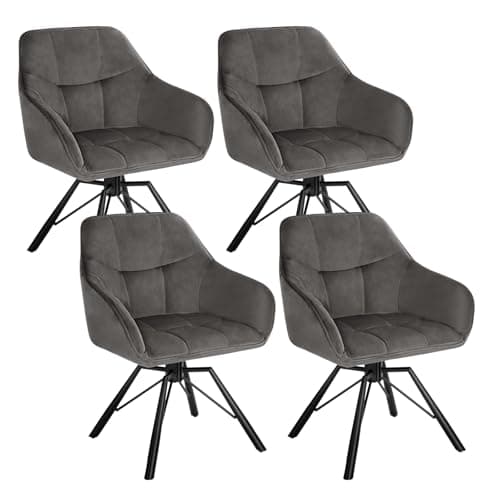 WOLTU Chaise Pivotante à 360°, Lot de 4, Chaise Salle à Manger, Chaise Scandinave, Chaise de Cuisine, Fauteuil Salle à Manger, en Velours, Assise Rembourrée, Pieds en Métal, Gris Foncé, BH365dgr-4