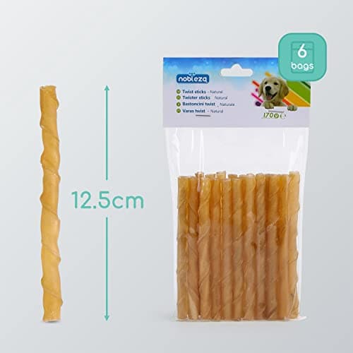 Nobleza - Friandises pour Chien, 120 Pièces bâtonnets à mâcher Chien, 125mm x 10mm, Stick Dentaire, Riche en protéines, pauvre en matières Grasses, 6 sachets de 20 Sticks