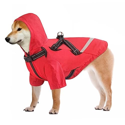 Dolahovy Imperméable pour Chien,Ponchos pour Chiens Veste imperméable pour Chien Vêtements de Pluie réglables pour Animaux de Compagnie avec Capuche pour Les Petits Chiens Moyens (XL, Rouge)