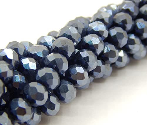 Lot de 85 perles tchèques, en cristal de Bohême, 6 mm, perles tchèques à facettes, rondes, en verre CZ, 1 fil (noir métallisé)