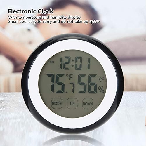 HERCHR Réveil de Voyage, Horloges Numériques LCD Horloge Digitale avec Température, Humidité pour Voyages, Chambre, Bureau, Reveil Matin a Piles
