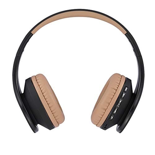 PowerLocus Casque Bluetooth sans Fil, Pliable Casque Audio Stéréo, Oreillette Bluetooth avec Micro Intégré/Micro SD/FM Radio pour Téléphones/PC/Tablettes/TV (Noir/Marron)