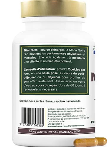 Maca Noire BIO du Pérou | Extra Fort 10 000mg par jour | 120 gélules vegan | Régulateur Hormonal, Détente, Énergie | Qualité Supérieure pour Sommeil,Stress