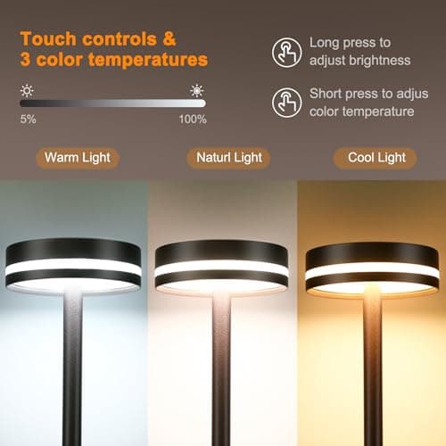 Neoglint Lampe de Bureau Sans Fil, Lampe de Table Tactile À Intensité Variable, 4000 mAh, 7,5 W, Lampe de Chevet Portable en Métal Rechargeable de 31 cm de Haut (Noir)