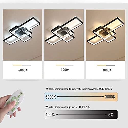 MQW Plafond LED Salon Simple Plafonnier Contemporain Atmospheric Plafond Rectangulaire Lampe Chambre en Aluminium Acrylique Projecteur Gradation Continue avec Télécommande,Blanc,L90cm