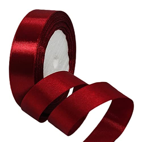 Ruban Satin Vin Rouge Fin 25mm,22m Polyester Ruban Satin,Ruban Cadeau Emballage,Ruban Noel Ruban Tissu pour Ballon,Couture,Nœuds,Artisanat,Bouquet,Décoration de Mariage,Voitures,Anniversaire,Gâteau