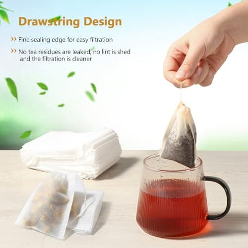 Vinabo 400 Filtre à Thé Papier Jetable, Sachet The a Remplir Jetable avec Cordon de Serrage, 7 X 9 cm Sachet de Thé Réutilisable, pour Thé En Vrac, Café, Thé de Fleurs, Herbes, Epices, Lavande