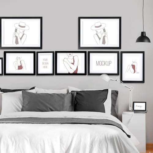 kollyseek set de 5 cadres photo 10x15 cm en MDF et verre acrylique cadre photo noir cadre photo en bois, à suspendre et à poser, salon à poser et à suspendre, cadre décoratif noir