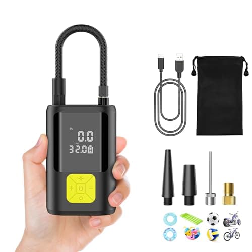EVARYOO 6000mAh Mini Pompe à Air Électrique,Compresseur à Air Portatif Gonfleur Pneus sans Fil 150PSI avec écran LCD Numérique,Pompe à air Rechargeable pour Voiture, Vélo, Moto, Scoote, Balle