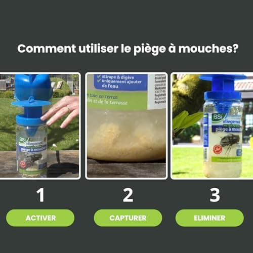 BSI - Piège A Mouches - Attrape Et Digère Jusqu'à 20 000 Insectes - Avec son Attractif - Pour Un Usage Extérieur - Prêt A l'Emploi - Réutilisable